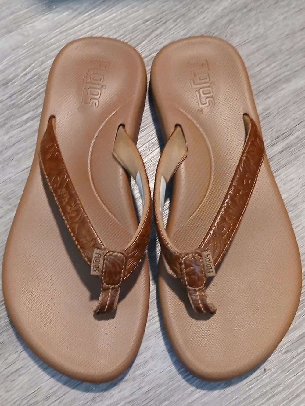 Flojos Brown Leather-Style Flip Flop Sandals